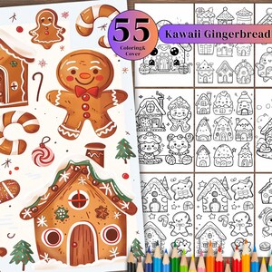 55  Gingerbread House Coloring Book, Grayscale Printable PDF Christmas Coloring for Adults  Kids, Candy, Christmas House, Digital Downloads