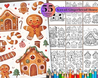 Lebkuchenhaus-Malbuch: 55 weihnachtliche Designs (Printable PDF)