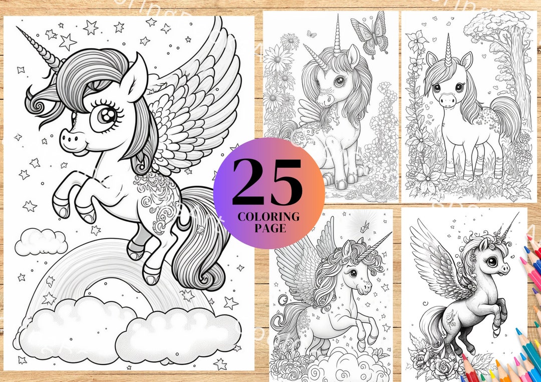 25 Unicorn Flowers Coloring Page printable Animal Coloring Etsy