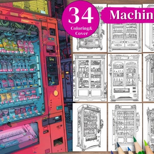 34 Machine coloring Printable PDF Sheets, Grayscale Coloring, Adults + Kids
