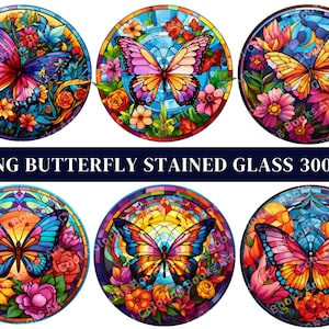 Stained Glass Butterfly Clipart: Floral Illustrations (Digital Downloads)