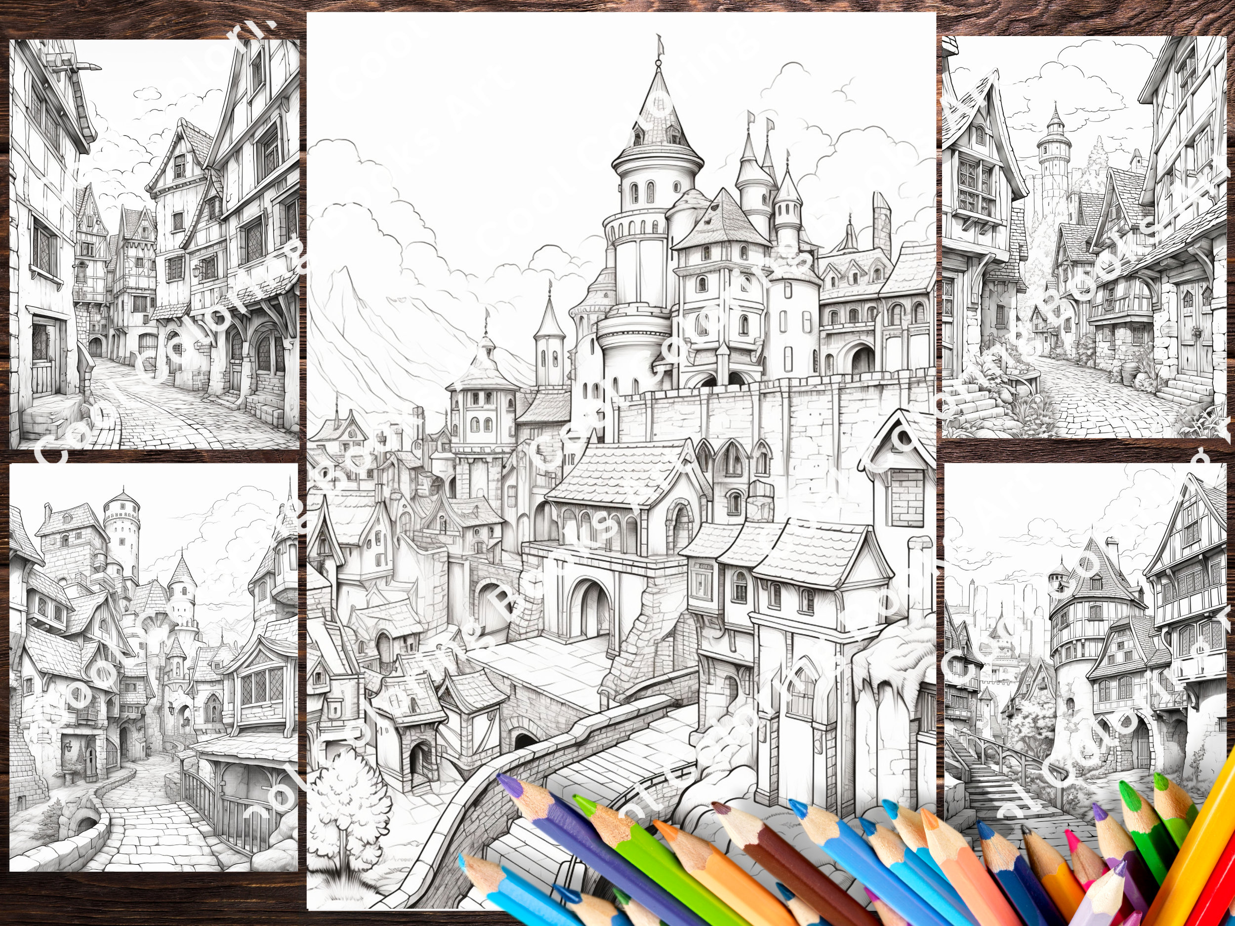 29 Medieval Villages Historic Architecture Coloring Book for Adults ...