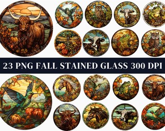 23 Animals Fall Stained Glass High Resolution Files With Transparent Background, Digital Downloads .