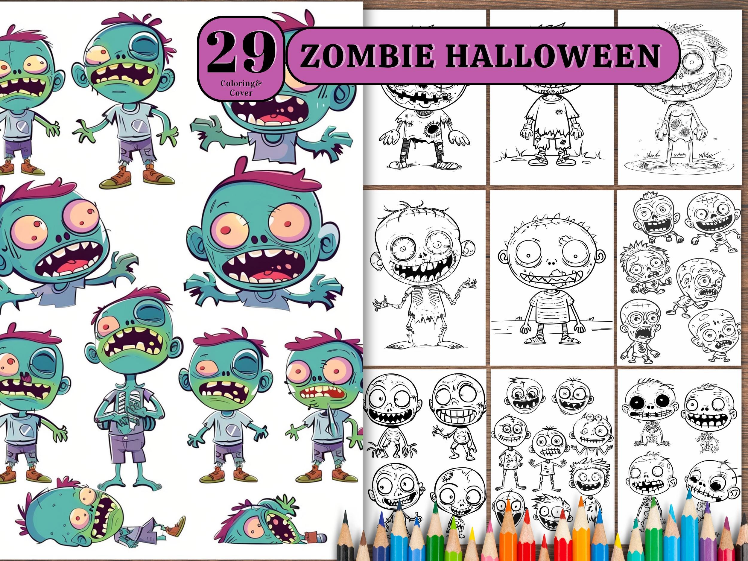 29 Zombie Halloween Coloring Pages, Printable Kids Activity (PDF)