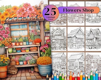 Flower Shop Coloring Pages: 25 Printable Designs (Digital Download)