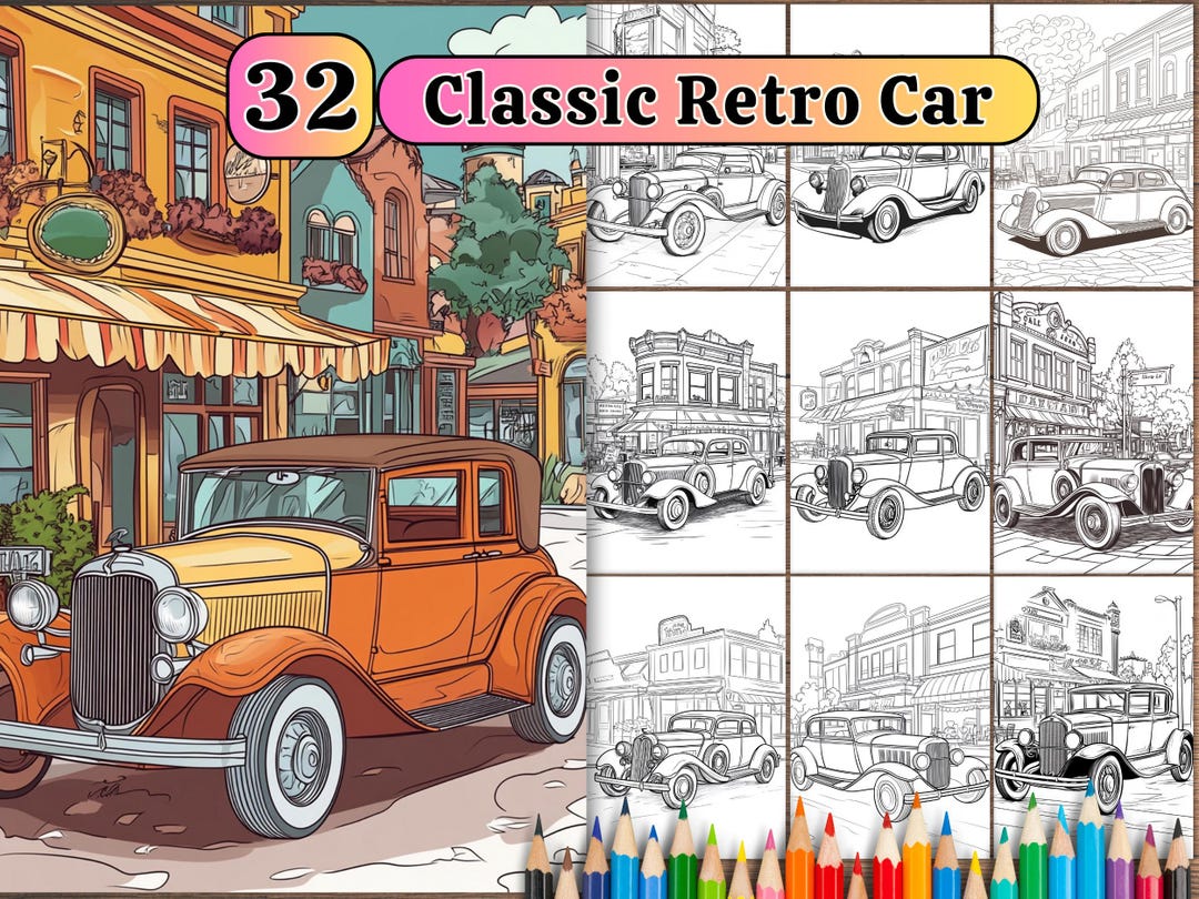 32 Classic Car Coloring Page Printable – Vintage Retro Automobile Line ...