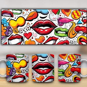 17 PNG Pop Art Mug Sublimation, Vintage, Retro Coffee Mug Wrap, 11oz Mug, PNG, Mug Template, Instant Download