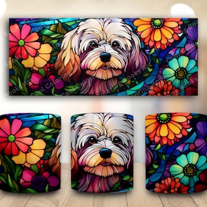 13 Png Stained Glass Dog Mug Wrap Sublimation , Mug 11 oz Wrap,  Instant Digital Download PNG.