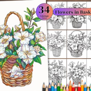 Flower Basket Coloring Pages: Floral Designs for Adults & Kids (PDF)