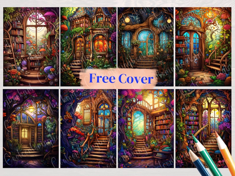 37 Fantasy Library Grayscale Coloring Pages (PDF & JPG) - Etsy