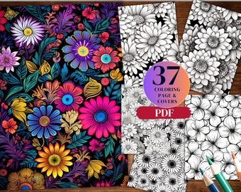 37 Floral Coloring Book Pages: Printable Flower Designs (PDF)