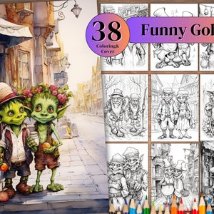 38 Funny Goblin Couple Coloring Page , Adults Kids Coloring Page, Instant Download, Grayscale Coloring Page, Printable PDF and JPG.