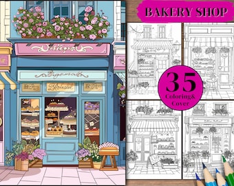 Bakery Shop Coloring Pages: French Patisserie Grayscale Sheets (PDF)