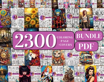 2300 Coloring Pages Bundle: Printable Grayscale Illustrations (PDF)