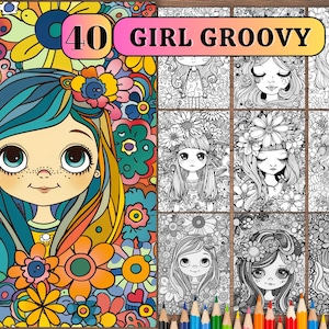 40 Groovy Girl Coloring Book: 60s Hippie Doodles (Printable PDF)