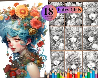 Disegni da colorare di fate: illustrazioni in scala di grigi, per adulti e bambini (PDF stampabile)