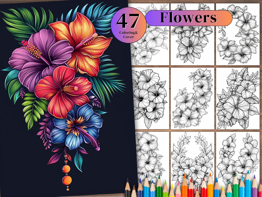 40 Floral Coloring Book Pages: Printable Flower Designs (PDF) - Etsy