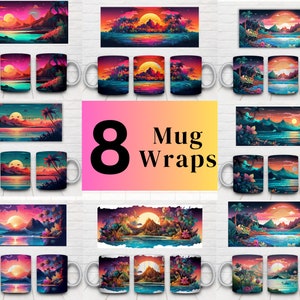 Tropical Island Mug Wrap Template Bundle: Sublimation PNG (Digital Download)