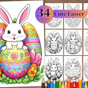 34  Cute Easter Coloring Page, Hand-Drawn Coloring Sheet, Easter Doodles Coloring Page, Kids Coloring Page, Adult Coloring, PDF & JPG.