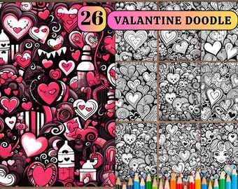 26 Valentine's Doodle Coloring Pages: Fun Printable Art (PDF)