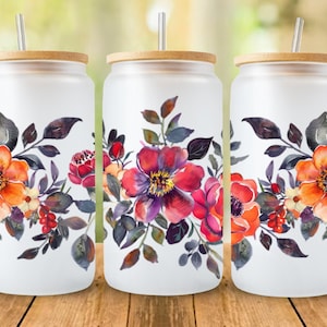 Floral 16oz Glass Can Wrap PNG: Sunflower & Butterfly (Digital Download)