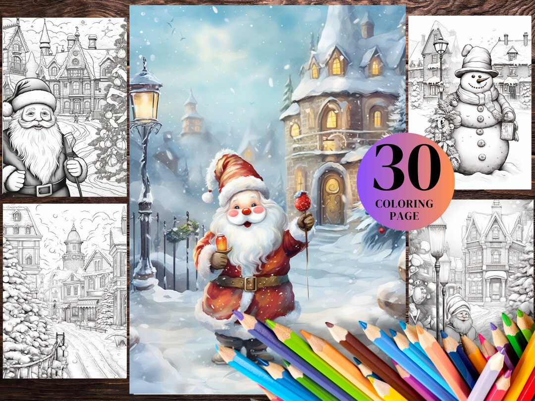 30 Christmas Coloring Pages, Adults & Kids, Winter Scenes (PDF) - Etsy