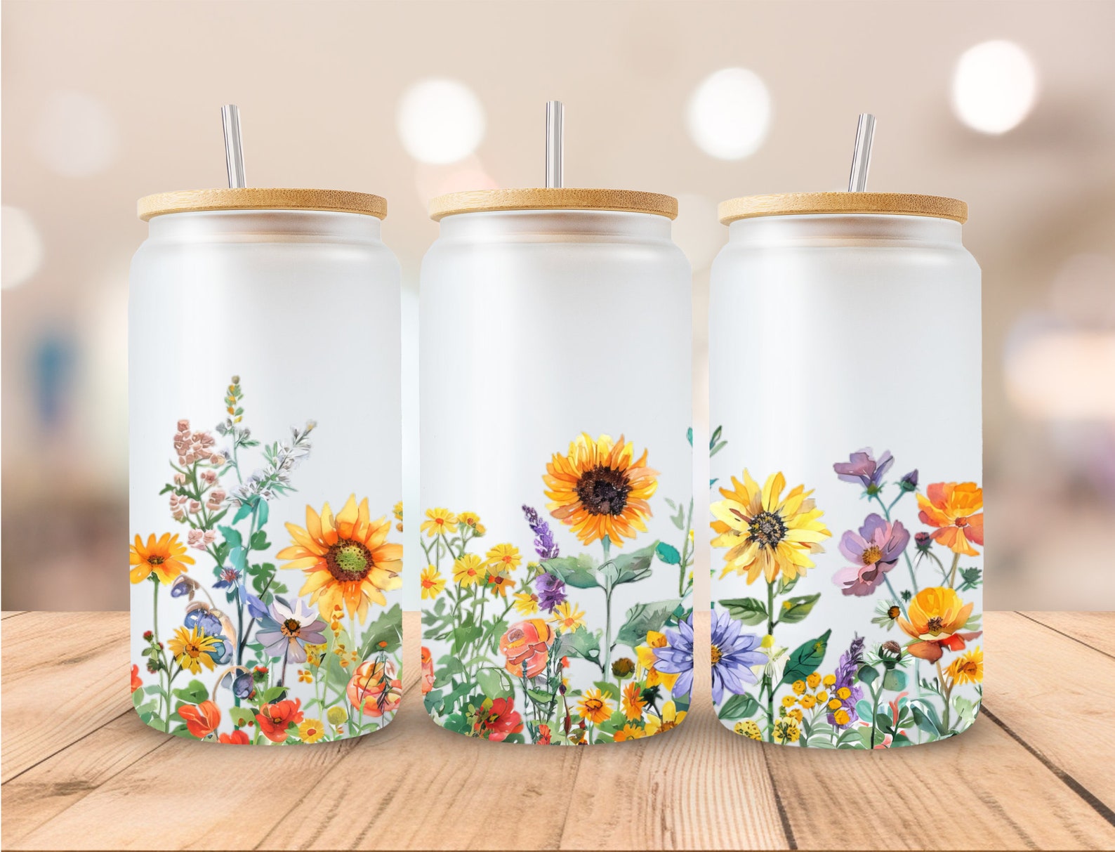 Spring Flowers Libbey Glass Can Tumbler Sublimation Design (digital ...