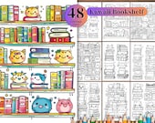 48 Kawaii Bookshelf Coloring Pages, Book Lover (Digital Download A4 JPG & PDF)
