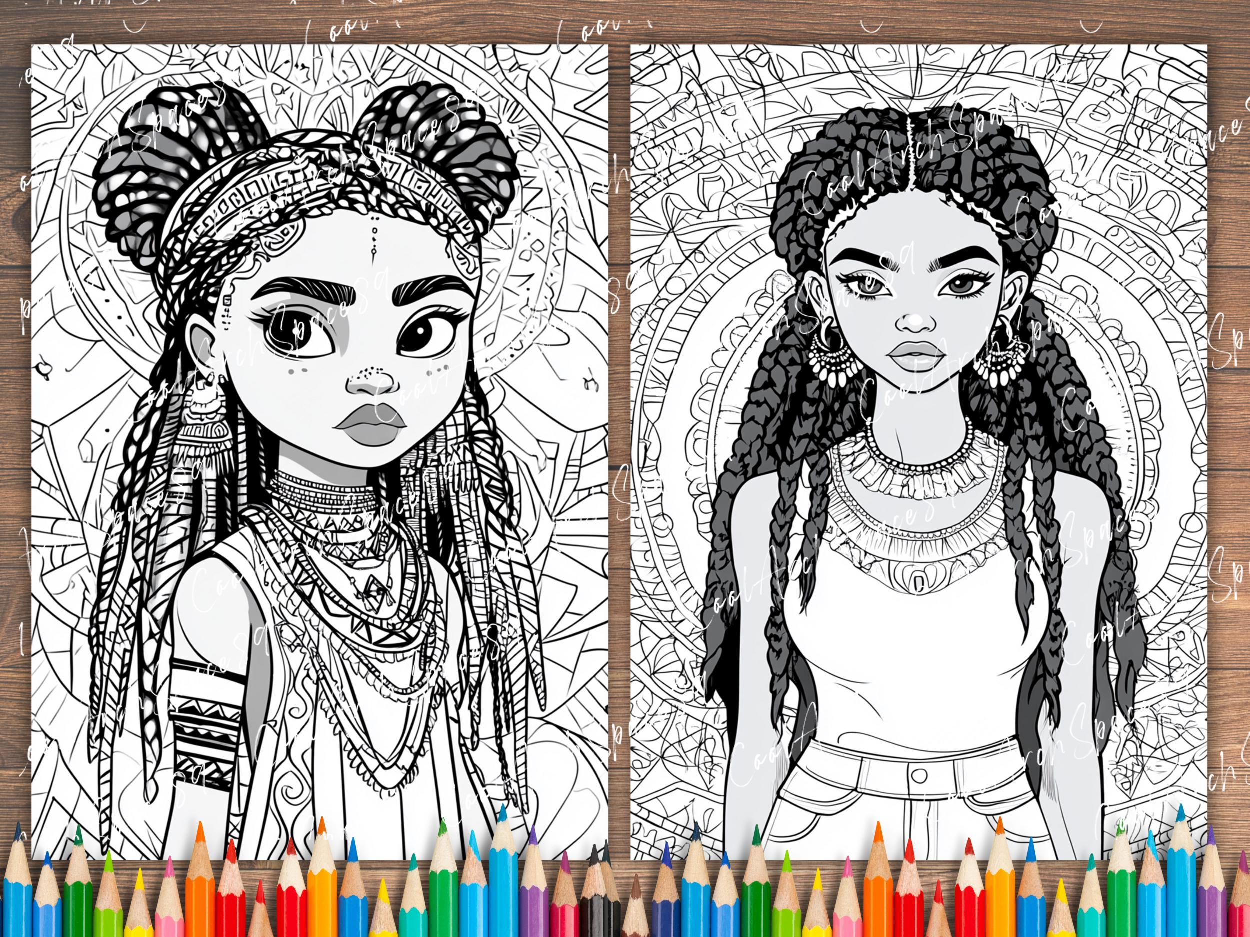 African Girl Coloring Pages: Ethnic Art for Kids & Adults (PDF) - Etsy
