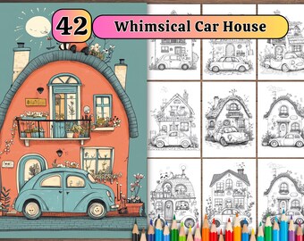 Whimsical Car House Coloring Pages: Fantasy Cottage Designs (PDF & JPG Files