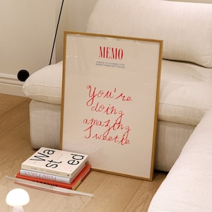 Memo You&#39;re Doing Amazing Sweetie Art Print, Aesthetic Self Care Poster, Vintage French Beige and Red Wall Art, Trendy Wall Decor, DIGITAL