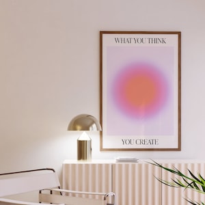 Pink Gradient Poster, Pink Aura Wall Art, What you think you become, Positive Energy, Self Care Quote, Pink Aura Poster, DIGITAL DOWNLOAD