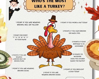 Thanksgiving Turkey Game Printable Digital PDF Family Game night