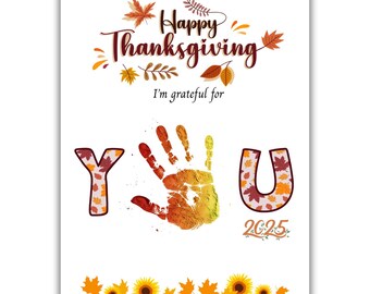 Happy Thanksgiving Handprint Art, Turkey Handprint Craft, Kids Baby Toddler, Memory Keepsake, Fall Autumn DIY Card, Printable Decor