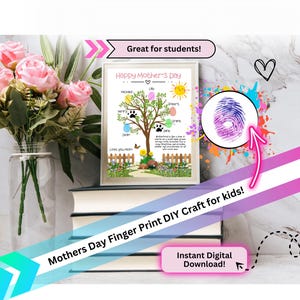 Mothers Day Crafts for Kids Printable, Handprint Craft for Mom, Fingerprint Preschool Gift for Mom, Card from Toddler, Fast Digital Download