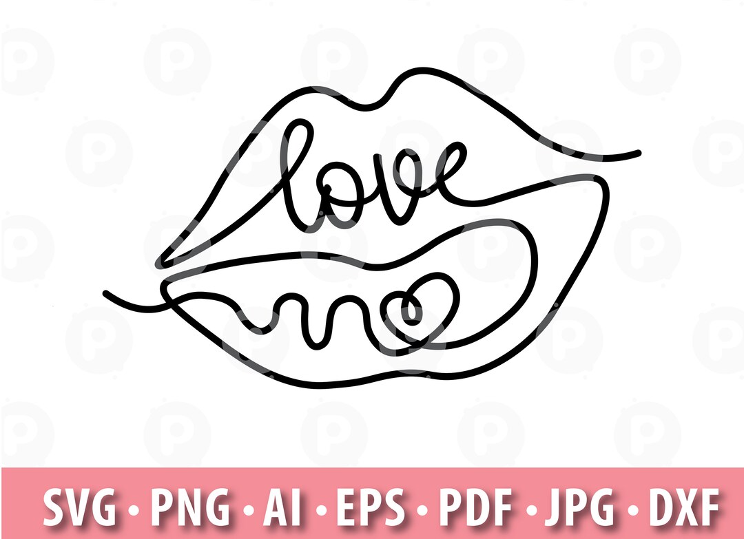 Love Lips Line Art Svg. One Line Design of Kissing Lips & the Etsy