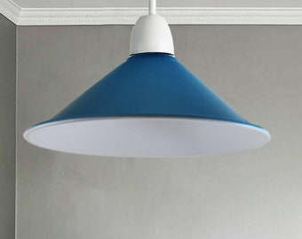 Victorian lampshade Easy fit Metal Cone Industrial Retro Blue Colour Ceiling Lampshade, Hanging Decorate Lighting, Bar Restaurant Fixture