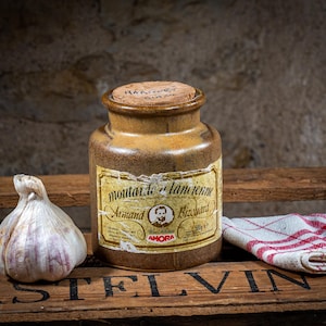 Vintage Stoneware Amora Mustard Pot, Dijon, France. 1930&#39;s