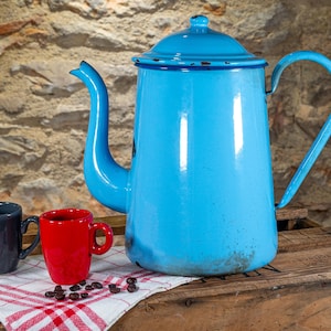 Vintage, 1900&#39;s, French, Enamelware, Large Sized, Coffee Pot with Lid