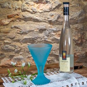 Bicchiere da cocktail turchese satinato vintage, design Art Déco