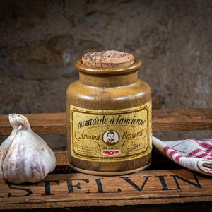 Vintage Stoneware Amora Mustard Pot from Dijon, France. 1930&#39;s