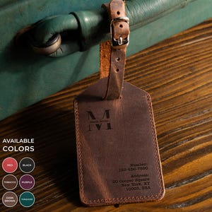 Personalized Leather Luggage Tag | Custom Engraved Travel Tag | Handmade Leather Bag Tag | Travel Gift for Her Him | Wedding Favor