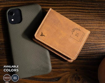 Cartera plegable de cuero personalizada: tarjetero minimalista y delgado