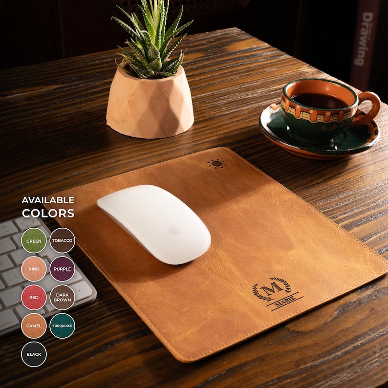 Personalized Premium Leather Mouse Pad | Custom Mouse Pad | Coworker Gift | Gift for Him | Gift for Her | Gift for Dad | Christmas Gift image 1