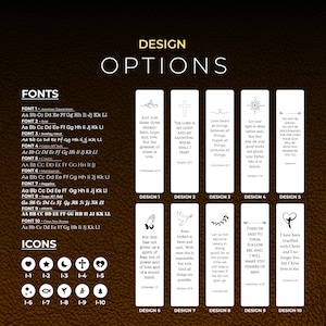 K&ouml;nnte beinhalten: Bild mit Designoptionen f&uuml;r personalisierte Lesezeichen. Enth&auml;lt verschiedene Schriftarten, Symbole und vorgefertigte Vorlagen mit religi&ouml;sen Zitaten. Enth&auml;lt Beispiele f&uuml;r Text- und Designlayouts zur Anpassung.