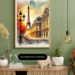 Paris Eiffel Tower Watercolor Poster, Parisian Wall Decor, Autumn Artistic Illustration, Chic and Romantic Home Gift
