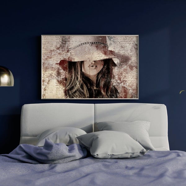 Tableau Décoratif| La fille au chapeau| Décor mural | Impression d’art | Cadeaux d’art Pour Maison 60X40 cm