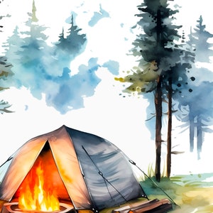 Clipart Camping Aquarelle, Nature PNG, Images Camping - Collection Digitale, Thème Nature, Pour Scrapbooking & Design