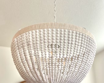 Wood Bead Inverted Dome Chandelier: Boho Coastal Light