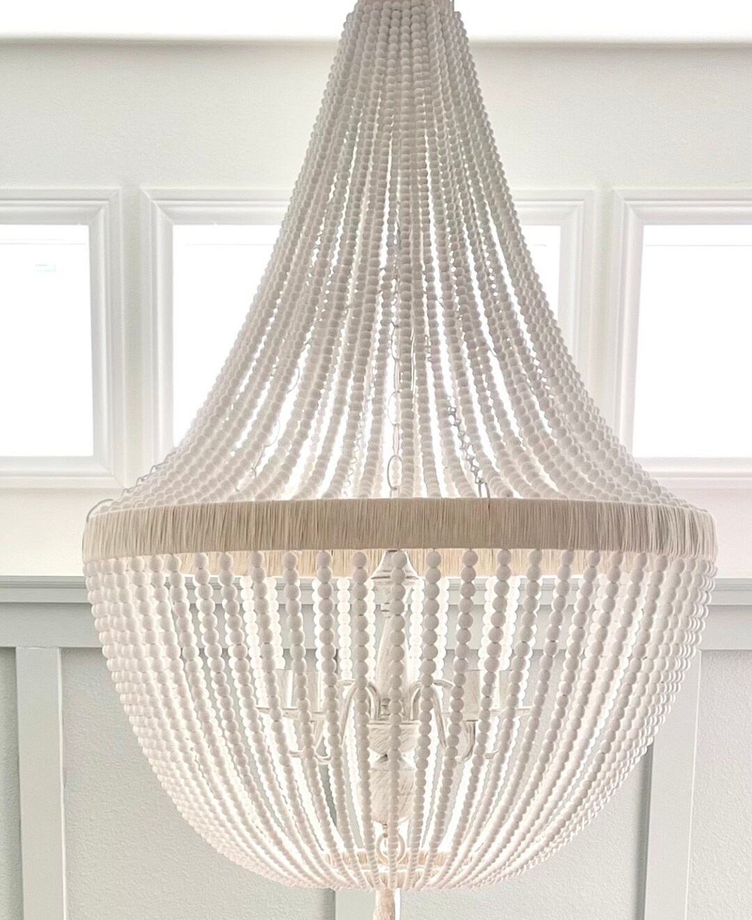 Large Empire Chandelier, White Wood Bead, Farmhouse Lighting, 5-light ...